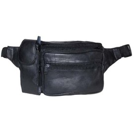 Lambskin Leather Black Fanny Pack with Cell Phone Pouch