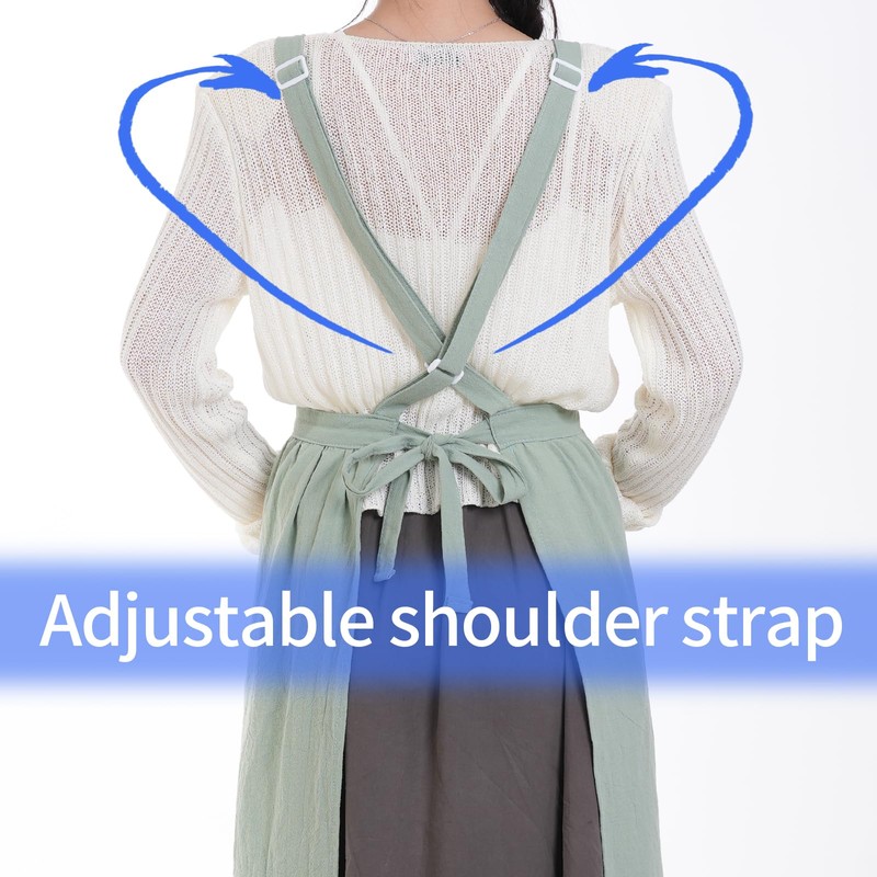 Pinknoke Cotton Linen Pinafore Apron Dress for Women with Pockets