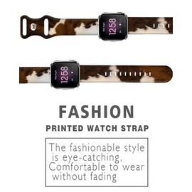 WLPFSAHF Watch Bands Compatible for Versa 2/ Versa/Versa Lite Bands for Women Men, Soft Silicone Cute Fadeless Sport Strap Replacement for Versa SE Lite,Western Cowhide Brown Cow