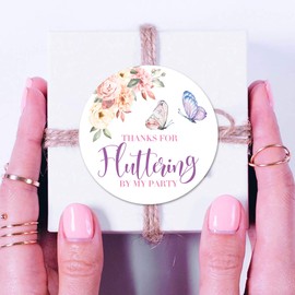 Floral Butterfly Thank You Stickers, 40 2 Inch Birthday Baby Shower Party Sticker Labels, Decorations