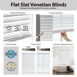 DEZ FURNISHINGS 2" Cordless Flat Slat Venetian Blind, 58.5" W x 64" H, White