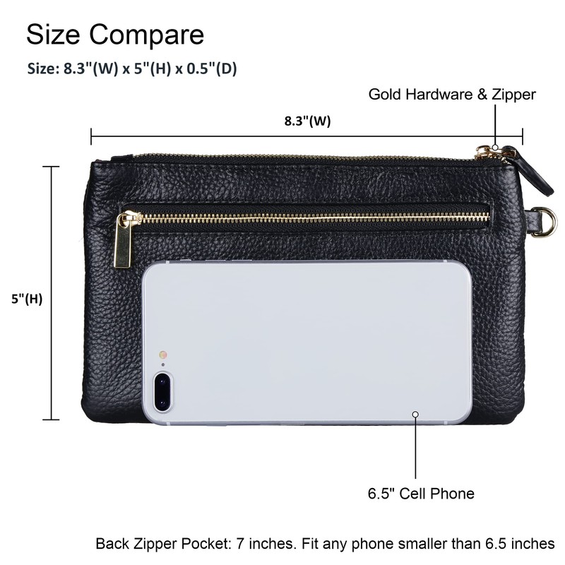 befen Black Genuine Leather Wristlet Clutch RFID Blocking Bag Cell
