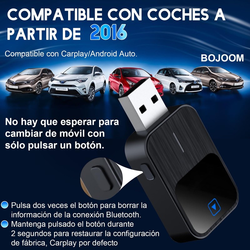 CarPlay Inalambrico y Android Auto 2 en 1 Bluetooth 5.1/WIFI,Adaptador