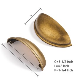 CABDM 10 Pack 3-1/2" Drawer Pulls Antique Brass Cabinet Cup Pulls Kitchen Hardware Cabinet Handles Drawer Handles Knobs 3-1/2 inch (89mm) Center to Center