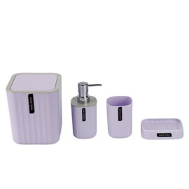 Hosoncovy 4 PCS Bathroom Accessory Set Bathroom Container Set with Soap Dispenser, Bathroom Cup, Soap Dish ，Desktop Trash Can (Purple)
