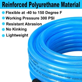 EADUTY Heavy Duty Reinforced Polyurethane Air Hose 1/4 in x 25 ft, Lightweight, Flexible Compressor Hose with Universal Quick Coupler, Plug and Bend Restrictors, Blue