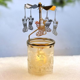 iLaJao Rotary Tea Light Carousel Angel Votive Candle Holders Spinning Tealight Holders Christmas Decoration for Home Tabel Centrepieces Gift for Wedding Wife Kids Birthday(Boots)