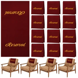 Tatuo 12 Pieces Reserved Seating Signs for Chairs 22 Inch Reserved Signs for Church Pews Cloth Placeholder for Restaurant Wedding Meeting and Event Parties(Burgundy and Gold)