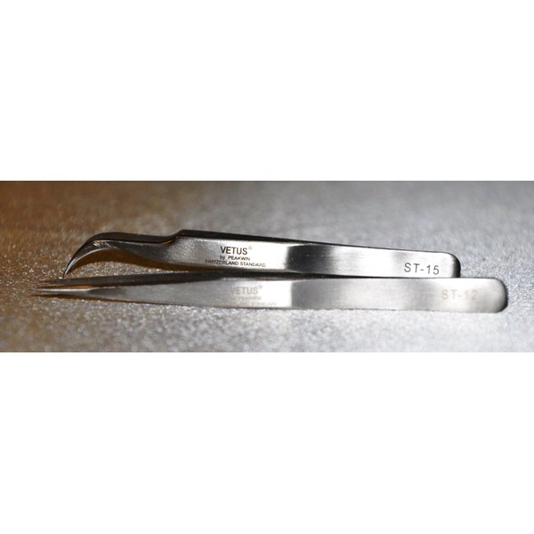1 pair ofNEW Silver ESD Vetus Straight & Curved Tweezers for Eyelash Extension