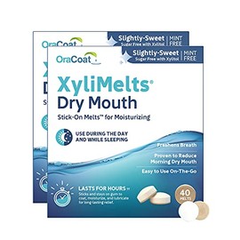 OraCoat XyliMelts Dry Mouth Relief Moisturizing Oral Adhering Discs, Slightly-Sweet Mint-Free, 40 Count (Pack of 1)