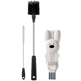 SweeBe 3 Pack Bottle Brush Set, Long Handle Baby Bottle Brush Cleaner with Straw Brush and Lid Brush, Water Bottle Scrubber, Kitchen Scrub Cleaning Brushes for Cups, Coffee Mugs, Tumblers, Thermos