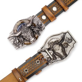 Western Leather Belt for Men Women Cowboy Cowgirl Mens Buckle Belt for Jeans, Country Belt, Ideal Men's Gifts, 59a+ds052-1zm, 41"-43"