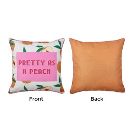 Just Jolly Yellow Peach Pillow Cover 18x18 Inch, Pretty As A Peach Cross Stitch Embroidery Throw Pillow Covers, Farmhouse Cottagecore Accent Decor for Couch, Bedroom, Sofa or Car