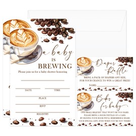 CIAEXRN A Baby Is Brewing Baby Shower Invitations - 25 Coffee Invites with Envelopes, Diaper Raffle Tickets, Book Request Cards, Party Decorations Supplies Favors -08
