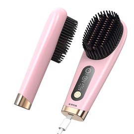 Rychi Cordless Hair Straightener Brush, 6400 mAh Rechargeable Hair Straightener Brush for Women, Lightweight, LCD Display (Pink)
