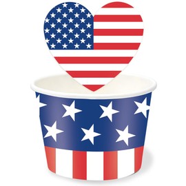 Whaline 50 Packs Patriotic Snack Cups American Flag Disposable Bowls with Heart Paper Cards 9 oz 4th of July Dessert Food Treat Bowls for Independence Day Party Decor Supplies