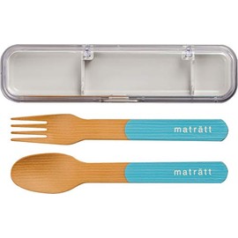 Masakazu Japanese Antibacterial Cutlery Set Matratt Wood Grain Cutlery Set, 7.1 inches (18 cm), Blue