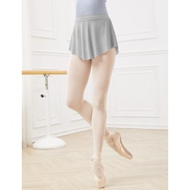 Women Soft Mesh Side Split Short Ballet Dance Skirt, Grey, Medium