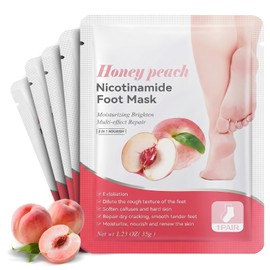 atnoya 5 Pack Foot Mask, Peach Extracts Foot Peel Mask for Hard Skin, Dry Cracked Feet Moisturising & Exfoliating