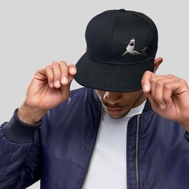 Snapback Hats for Men Shark Flat Bill Hats for Men Black Adjustable Fitted Baseball Hat for Mens Fishing Skateboard Accessories Cool Hip Hop Hat for Mens Women Flat Brim Snap Back Workout Trucker Cap