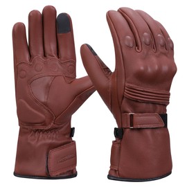 Harssidanzar Winter Motorcycle Gloves,Mens Long Gauntlet Leather Full Finger TouchScreen Thermal Lined With Thinsulate Waterproof Motorcycles Gloves KM048UK,Saddle,Size M