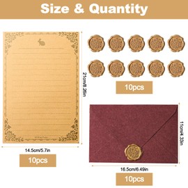 Zasiene Vintage Letter Paper with Envelope Set, 30 Pieces Letter Paper Vintage Set, 10 A5 Paper, 10 Vintage Paper Envelopes, 10 Wax Seal Stickers, for Wedding Valentine's Day Invitation (Red)