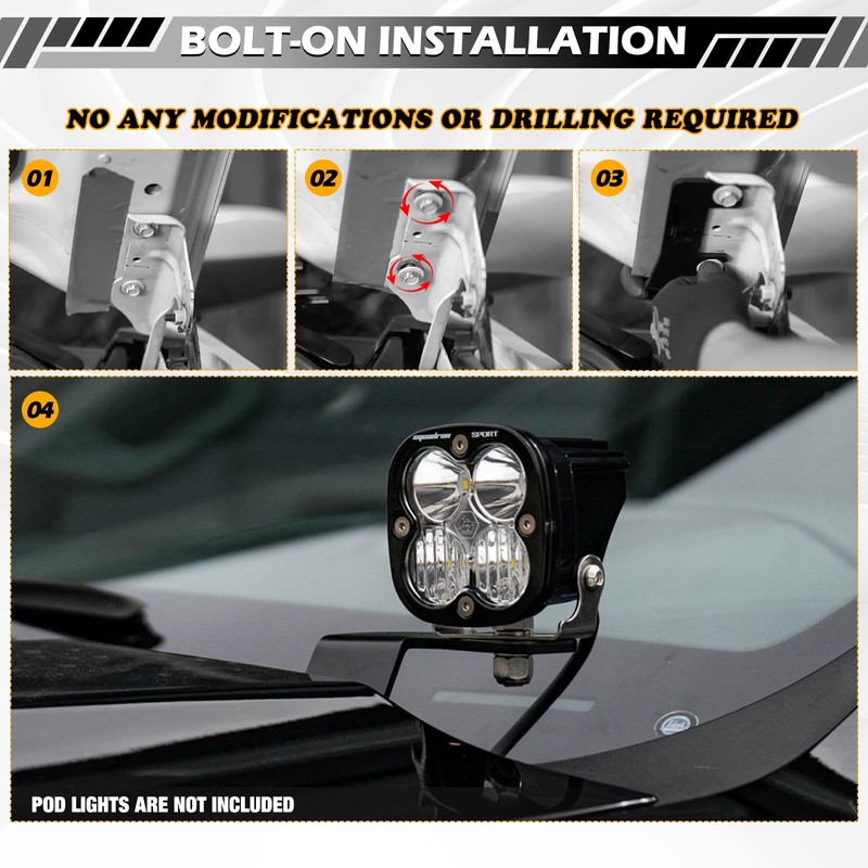 T-TOP WLS No-Drill A-Pillar Ditch Light Brackets for 2019-2026 GMC