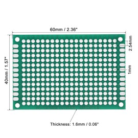 sourcing map PCB Board Double Sided Printed Circuit Prototyping Boards Plated Through Holes for DIY Soldering Electronic Projects, 40mmx60mm, Green Pack of 4