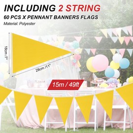 PATIKIL Pennant Banner Flags 100ft, 60 Pcs String Hanging Triangle Bunting DIY Flags for Grand Opening Wedding Birthday Party Decorations, Yellow