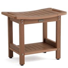 Poly Shower Stool for Inside Shower Waterproof, Shower Bench for Shaving Legs, Heavy Duty Plastic Bathroom Chair Seat with Handles & Adjustable Feet, Foot Rest, No Maintenance, Brown