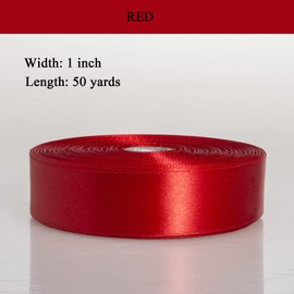 YASEO 1 Inch Red Solid Satin Ribbon, 50 Yards Craft Fabric Ribbon for Gift Wrapping Floral Bouquets Wedding Party Decoration