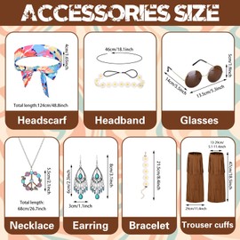 Antsparty Hippie Costume Women's Fancy Dress Costumes Hippie 70s Hippie Clothing with Hippie Poncho Necklace Earrings Headband Costume Hippie Woman Carnival Costume Women