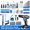 Blue Drill Tool Kit Set: 20V Cordless Power Drill Tool