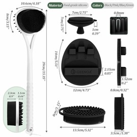 GEENOA Silicone Back Body Face Scrubbers Set 4PCS, 15.35’’ Back Scrubber Soft Body Scrubber for Dual-Side Usage, Easy-to-Hold Soft Bath Glove & Face Scrubber for Good Foaming Deep Cleaning(Black)