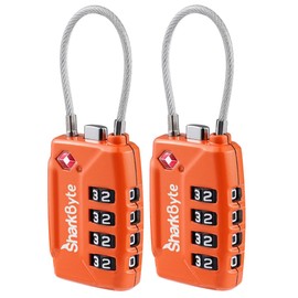 SharkByte TSA Approved Luggage Locks | 4-Digit Combo (10K Combinations) | Secure Suitcase, Gym Bags & More (2 Pack) Orange
