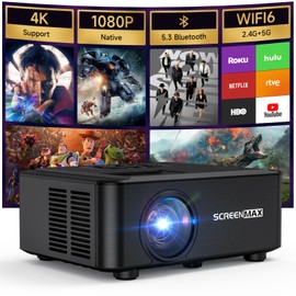 Projector with WIFI and Bluetooth, Native 1080P Bluetooth Projector, Full HD Portable Outdoor Movie Projector with Built-in Speaker, Compatible with Smartphone, HDMI, USB, Fire Stick for Home Cinema