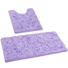 HOMEIDEAS 2 Pieces Bathroom Rugs Set Light Purple, Ultra Soft Non Slip Bath Rug, Absorbent Chenille Bath Mat, Plush Bathroom Carpets Mats for Bathroom, Tub, Shower