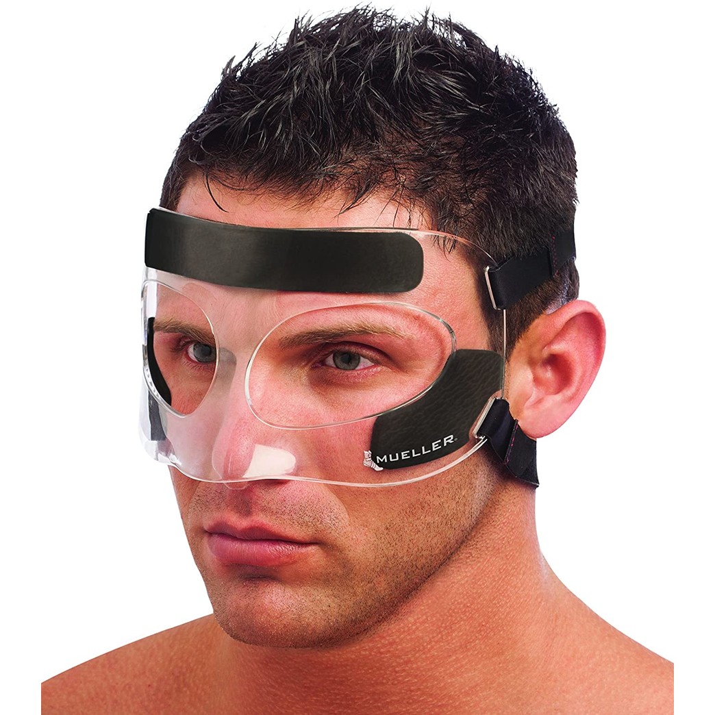 Mueller Face Guard | Protection from Impact injuries to Nose and Face, Clear, One Size Fits Most
