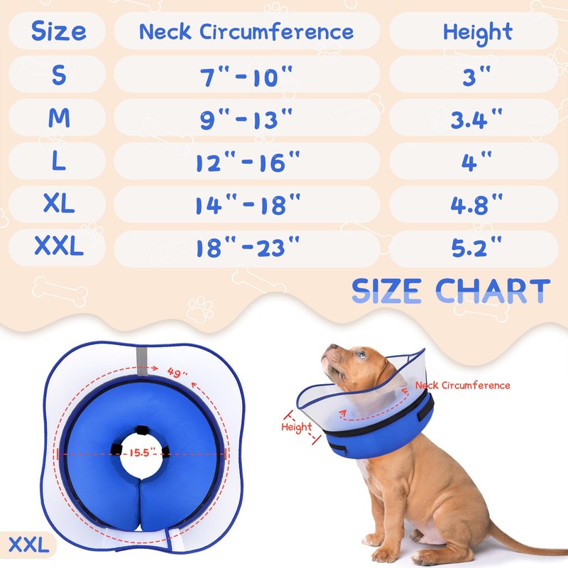 Supet Raised Inflatable Cone Collar to Stop Licking, Soft Dog