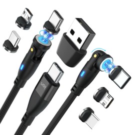 Ion 6 in 1 IP/Type-C/Micro USB PD 100W 540 Rotation Magnetic Data Transmission & Fast Charging Cable 1.8 Meter Length