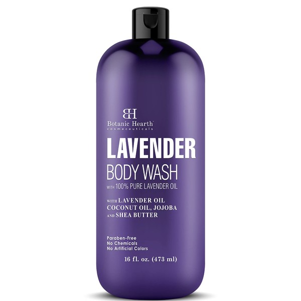 Botanic Hearth Lavender Body Wash with Peppermint Oil - for Women & Men and Shower Gel - Fights Acne, Soothes Eczema and Dry Irritated Skin, Sulfate and Paraben Free - 16 fl oz