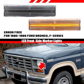 LUC 2PCS Clear Front LED Side Marker Light For 1980-1986 Ford Bronco F150 F250 F350