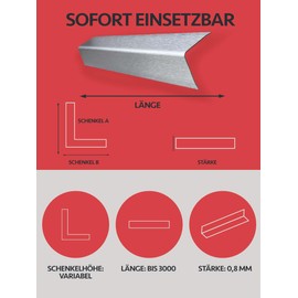 Stainless Steel Angle Profile 2000 mm 90 Degree Angle Profile 25 x 10 mm Side Inner Dimensions Made of Stainless Steel k240 Polished 0.8 mm Thick Corner Profile VA Stainless Steel Edge Protection