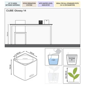 LECHUZA Cube Glossy 14 High-Quality Plant Cubes with Stick Irrigation System, Spicy Copper High Gloss