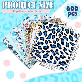 600 Pcs 4 x 4 Inch Cotton Fabric Square Quilting Patchwork Fabric Multi Color Printed Floral Square Fat Flower Animals Cartoon Fabric Bundles for DIY Crafts Cloths Handmade Accessory (Mixed Style)