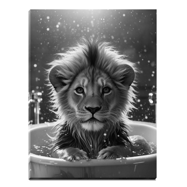 Lion Wall Art for Bathroom, Black and White Canvas Wall