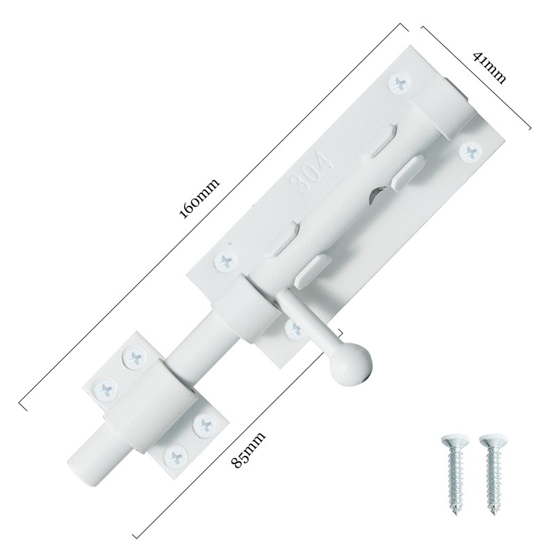 Barrel Bolt Latch, Slide Bolt Gate Latch, 6.3 Inch White