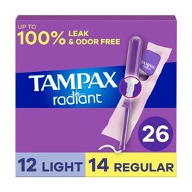 Tampax Radiant Tampons Multipack, with LeakGuard Braid, Light/Regular Absorbency, Unscented, 26 Count