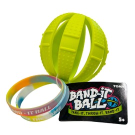 TOMY Band-it Ball - 3-in-1 Ball Toy, Use the Bands to Transform Round Ball into a Rugby Ball Shape, or a Disc Shape - Indoor and Outdoor Kids Toys for +5 Year Olds - Ball Toys for Boys and Girls