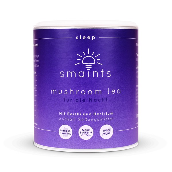 smaints Mushroom Tea - Good Night Tea Powder with Valerian, Reishi, Hericium, Melissa, Ashwaganda, Vitamin C and much more. - Get to rest faster and naturally - 111 g